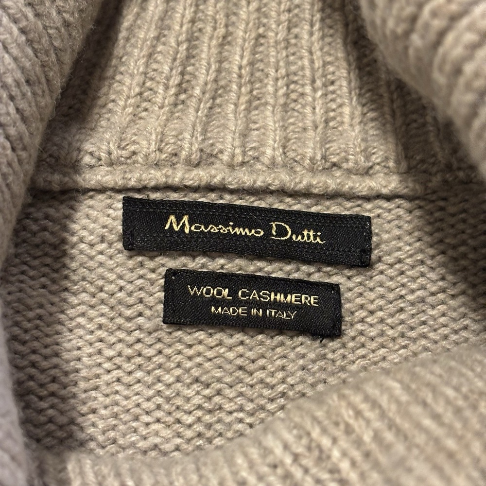 Massimo Dutti Cable Knit Sweater Dress Womens L Beige Turtleneck Cashmere Italy - Picture 4 of 9